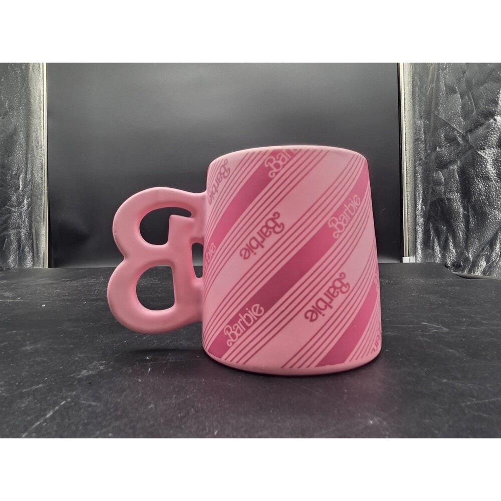 Barbie 'B' Shape Handle Candy Stripe Pattern 21 oz  Pink Mug